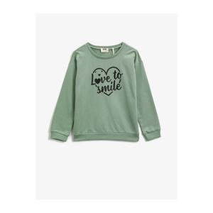 Koton Girl's Green Cotton Printed Long Sleeve Sweatshirt