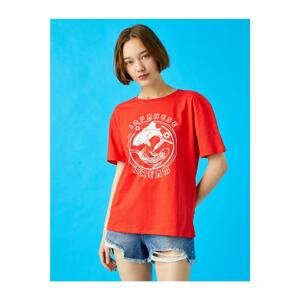 Koton Women's Red Printed T-Shirt Cotton