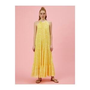 Koton Women's Yellow Patterned Halter Neck Long Dress