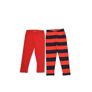 Trendyol Red-Multicolored Striped 2-Pack Girls Knitted Leggings