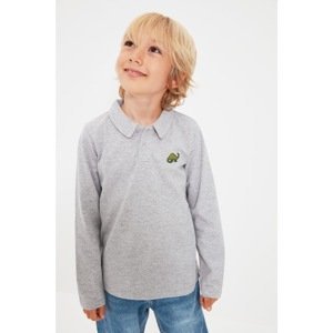 Trendyol Gray Embroidered Boy Knitted Polo Neck T-shirt