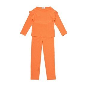 Trendyol Orange Frill Detailed Girl's Knitted Top-Upper Set