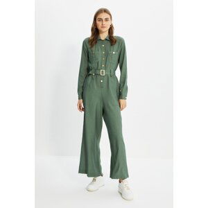 Trendyol Khaki Shirt Collar Jumpsuit