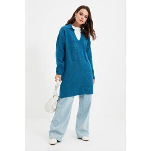 Trendyol Indigo V Neck Long Soft Knitwear Sweater