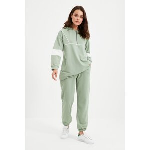 Trendyol Mint Piping Detailed Hooded Knitted Tracksuit Set