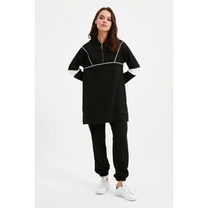 Trendyol Black Piping Detailed Hooded Knitted Tracksuit Set