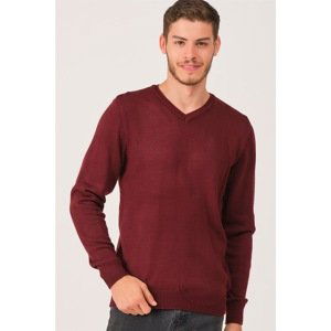 V0036 DEWBERRY MEN'S V-NECK SWEATER-BURGUNDY