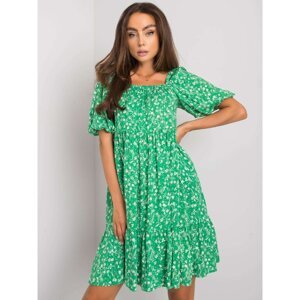 RUE PARIS Green mini dress with a frill