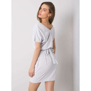 RUE PARIS Light grey melange dress with belt