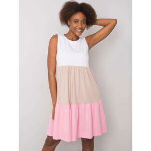 RUE PARIS Pink and beige dress with a frill