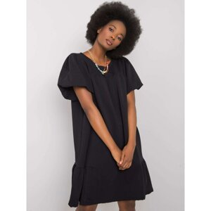 RUE PARIS Black dress with puffy sleeves