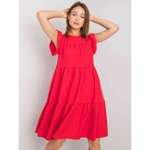 RUE PARIS Red loose dress with a frill