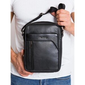 Men's black leather messenger bag