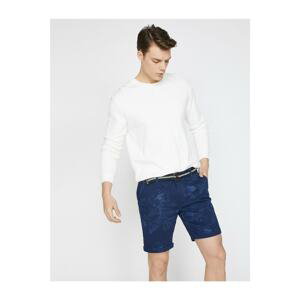 Koton Men's Navy Blue Normal Waist Pocket Detailed Patterned Shorts