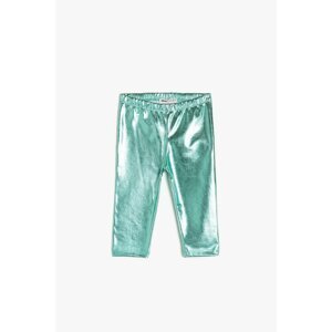 Koton Girl's Green Shiny Stretch Fabric Normal Waist Below Knee Capri Tights