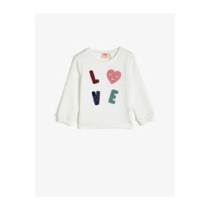 Koton Baby Girl Ecru Love Printed Long Sleeve Crew Neck Sweatshirt
