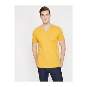 Koton Men's Yellow Short Sleeve V-Neck T-Shirt