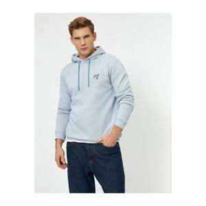 Koton Men's Blue Hooded Embroidered Long Sleeve Sweatshirt