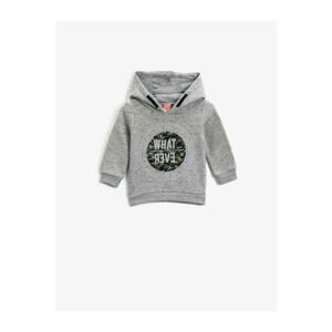 Koton Boy Gray Hooded Long Sleeve Printed Sweatshirt