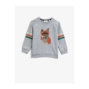 Koton Boy's Gray Crew Neck Animal Figured Long Sleeve Sweatshirt