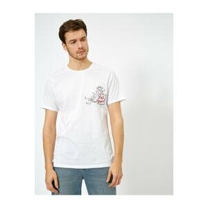 Koton Men's White Printed Crew Neck T-shirt