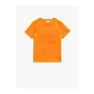 Koton Boy's Orange Embossed Text T-Shirt