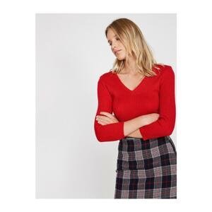 Koton Women's Red V-Neck Sweater
