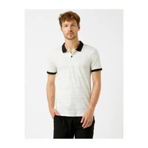 Koton Men's Ecru Polo Collar Patterned Cotton T-Shirt