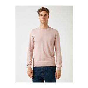 Koton Men's Pink Cotton Crew Neck Long Sleeve Sweater