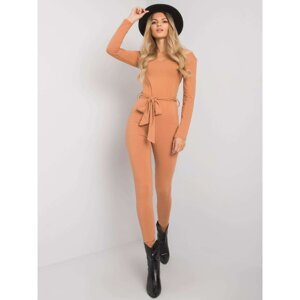 Camel jumpsuit with a tie