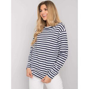 Navy blue and white blouse with a neckline on the back