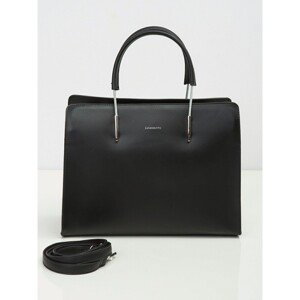 Lady's black handbag with decorative handle