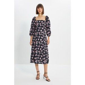 Trendyol Black Square Neck Floral Dress