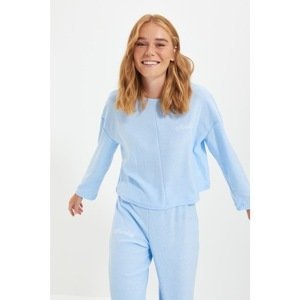Trendyol Blue Embroidery Terry Fabric Knitted Pajamas Set