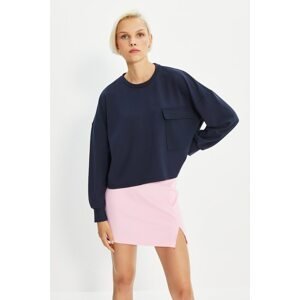 Trendyol Navy Blue Pocket Crop Knitted Sweatshirt