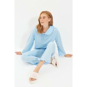 Trendyol Blue Baby Collar Knitted Pajamas Set