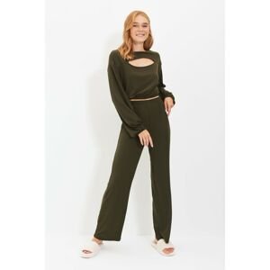 Trendyol Khaki Cut-Out Detailed Camisole Knitted Pajamas Set