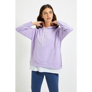Trendyol Lilac Hooded Basic Knitted Sweatshirt