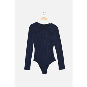 Trendyol Navy Blue Cut Out and Shirring Detailed Fitted/Sleepy, Flexible Knitted Body with Snap Snaps