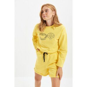 Trendyol Yellow Printed Boyfriend Pattern Knitted Pajamas Set