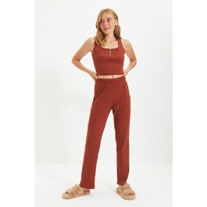 Trendyol Cinnamon Button Detailed Camisole Knitted Pajamas Set