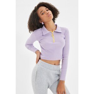 Trendyol Lilac Zipper Detailed Crop Knitted Blouse
