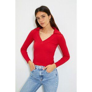 Trendyol Red Polo Neck Crop Knitted Blouse