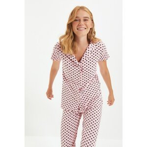 Trendyol Pink Polka Dot Detailed Knitted Pajamas Set