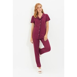 Trendyol Plum Button Detailed Knitted Pajamas Set