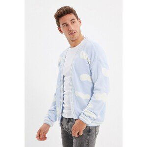 Trendyol Blue Men Regular Fit V Neck Cloud Detailed Cardigan