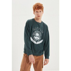 Trendyol Emerald Green Men's Oversize Crew Neck Long Sleeve Printed Sweatshirt