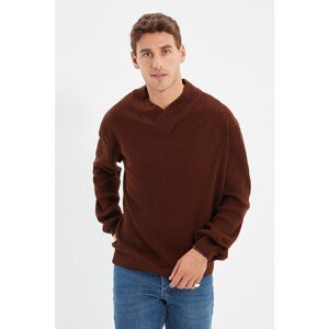 Trendyol Brown Men's V Neck Regular Fit Knitwear Sweater
