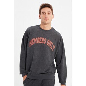 Trendyol Anthracite Men's Oversize Crew Neck Long Sleeve Printed Sweatshirt