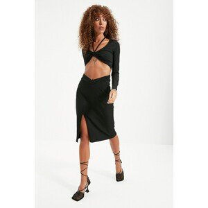 Trendyol Black Ribbed Slit Detailed Knitted Skirt